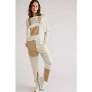 Blue‎ Blush Patchwork Denim Overalls Neutral Colorblock Frayed Edge Mens Medium